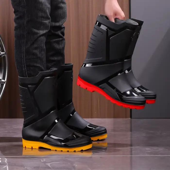 Bottes de pêche mi-mollet homme doublées polaire imperméables anti-dérapantes renforcées pour extérieur