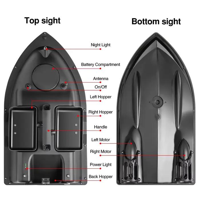Bateau appât pêche carpe 500m sans fil GPS avec 3 trémies, sondeur LCD et batteries de rechange pour pêche au leurre
