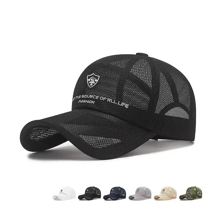 Casquette mesh été pêche noir blanc unisexe protection sol sport extérieure homme femme fishing