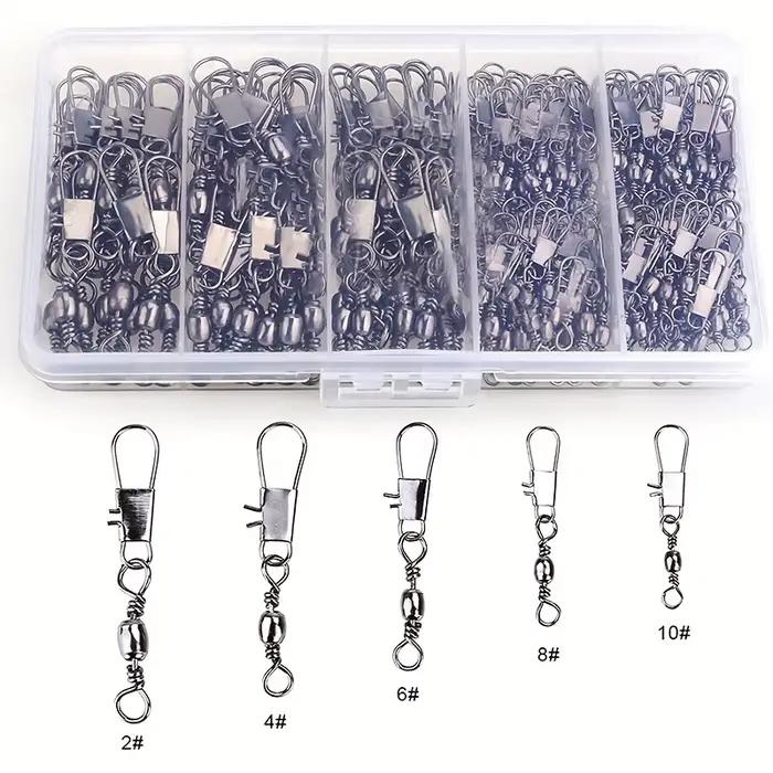 Lot de 50 à 200 émerillons barrel avec agrafe à roulement à billes pour leurres, accessoires