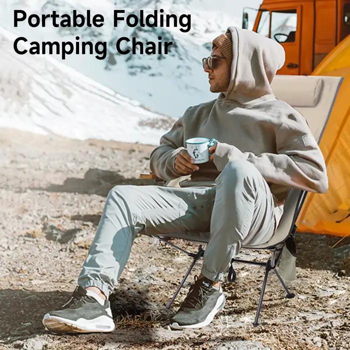 Fauteuil de pêche pliant aluminium léger 150kg avec accoudoirs et repose-tête pour camping extérieur
