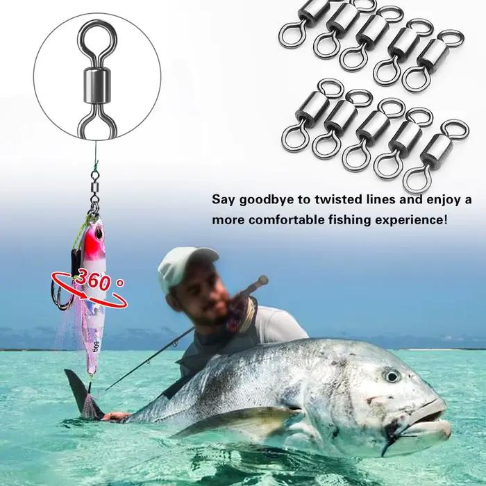 50 pièces émerillons roulants en acier inoxydable solide avec anneaux et connecteur pour leurres de pêche