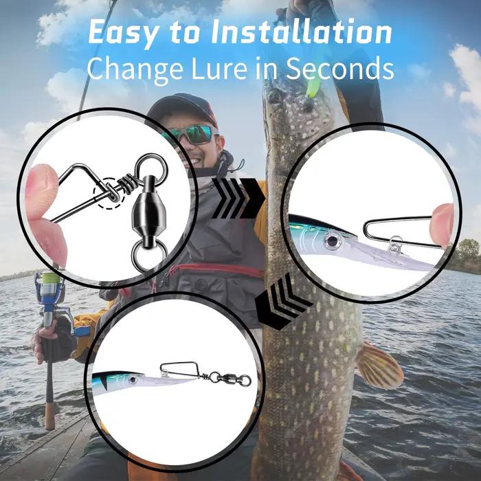FishTrip mousquetons à roulement à billes pêche résistants à la corrosion avec revêtement nickel noir
