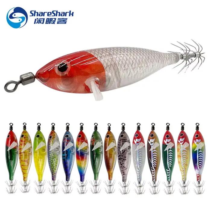 5 leurres crevette bois simulation glow plombés appâts calmar pêche mer octopus