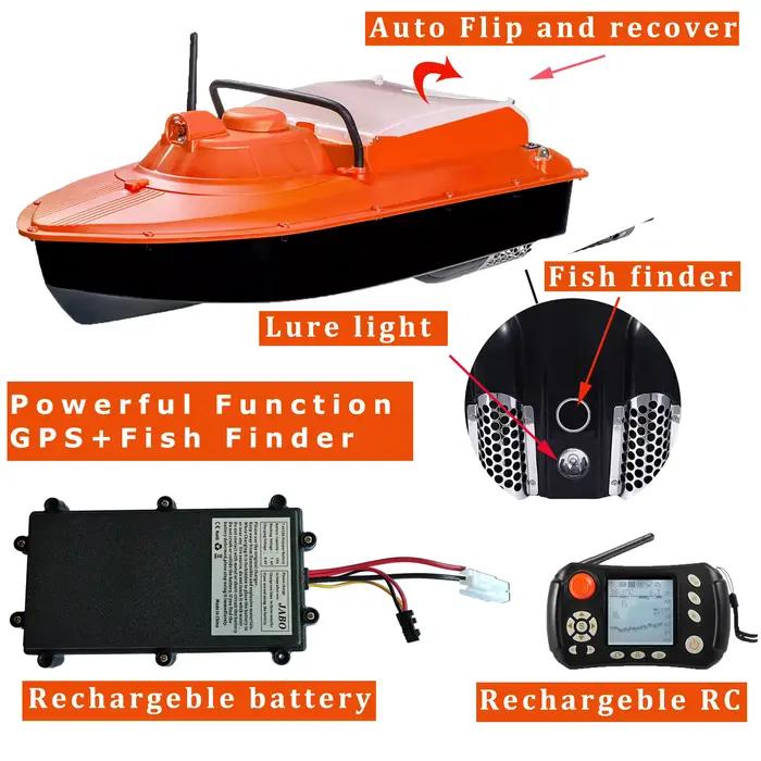 Bateau appât 2 en 1 avec détecteur poissons JABO2BG - Pour pêche carpe électrique 7.4V autonome
