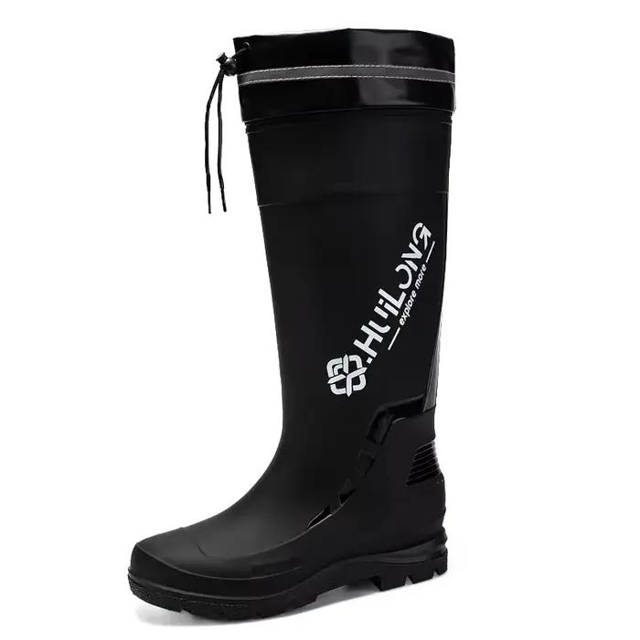 Bottes de pluie homme style allemand hautes tube coton ajouté anti-dérapant lacets pêche camping