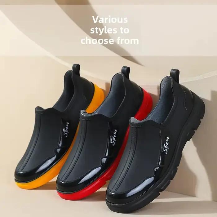 Chaussures de pluie basses homme noires antidérapantes caoutchouc épais faciles à enfiler