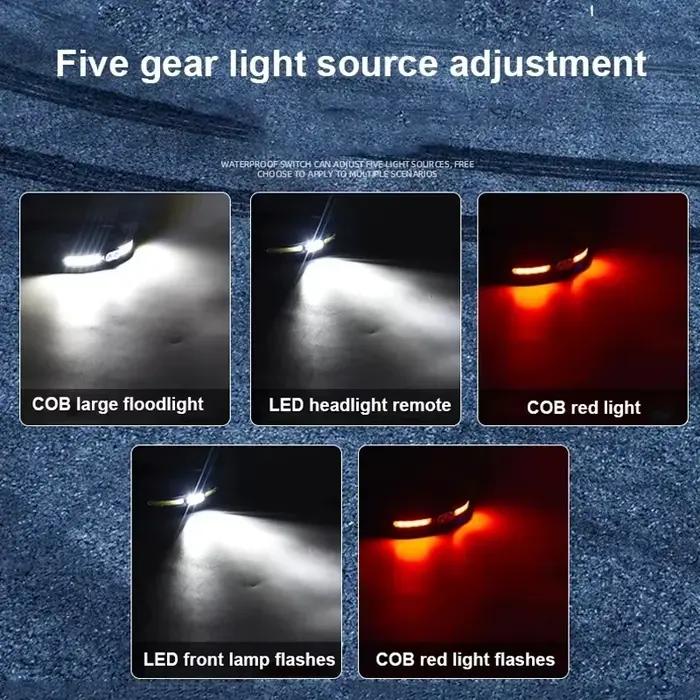 Lampe frontale COB portable puissante rechargeable USB lumière rouge blanche pêche camping projecteur