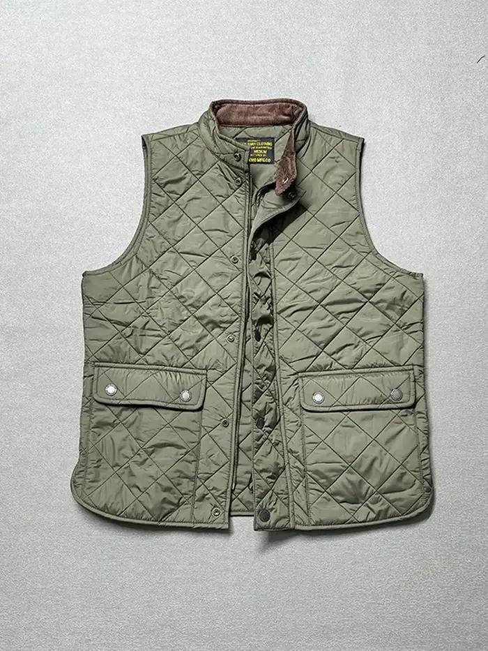 Gilet de pêche américain rétro matelassé à manches longues - Style polo avec poches multiples