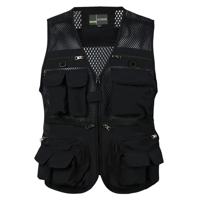 Veste tactique homme sans manches multi-poches mesh pour pêche et travail en été