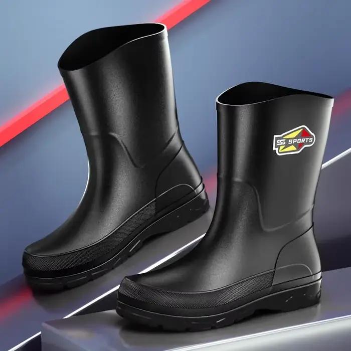 Bottes de pêche homme 25cm noires imperméables antidérapantes grandes tailles PVC écologique