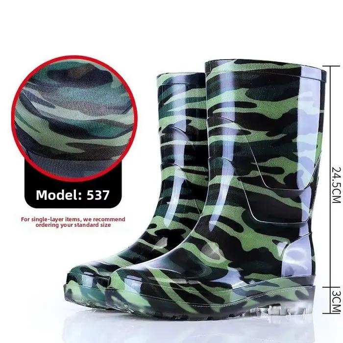 Bottes de pluie camouflage tube haut adulte waterproof antidérapantes pêche chaussures aquatiques camouflage