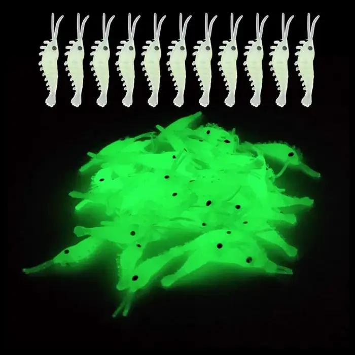 50 vers et crevettes lumineux 3.5cm pour pêche black bass, perche et carnassiers