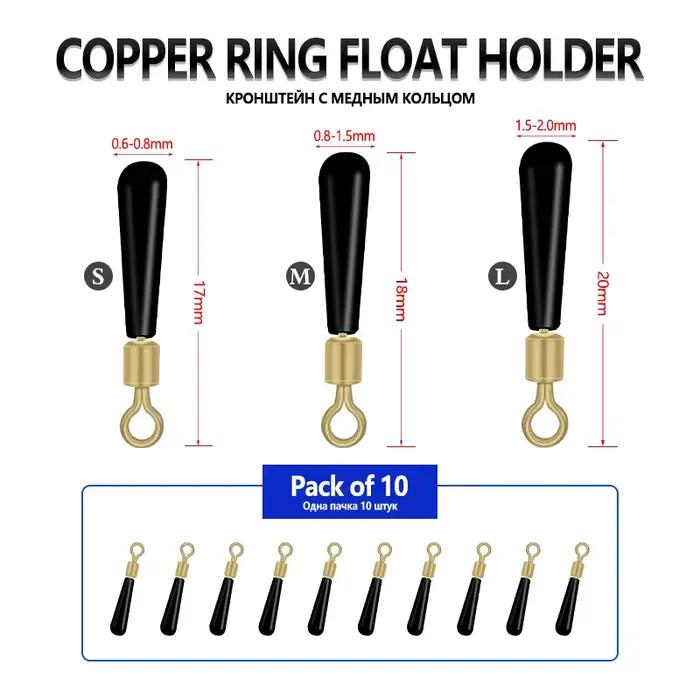 10 anneaux connecteurs cuivre B pour flotteurs pêche - Rotations 360° et supports silicone