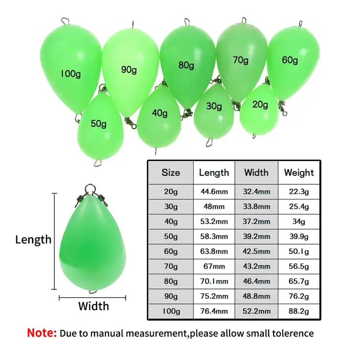 Flotteur lumineux en forme d'oeuf Elllv 20g-100g pour lancer longue distance et pêche de nuit