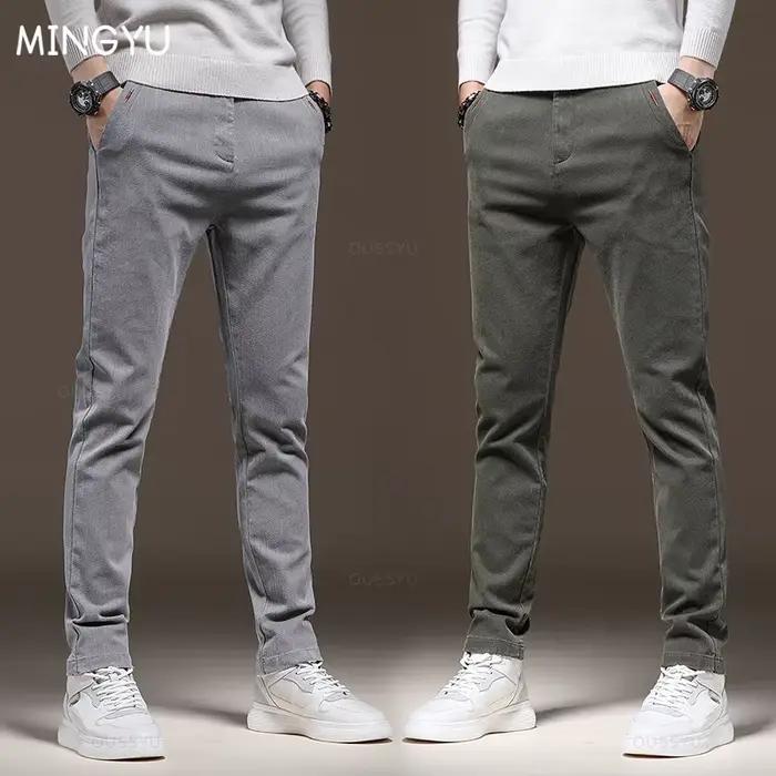 Pantalon cargo stretch MINGYU homme - Coupe slim coton épais pêche automne hiver