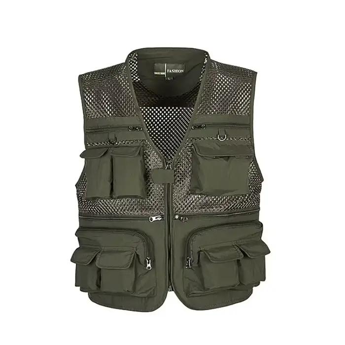 Veste de pêche respirante séchage rapide multi-poches couleur vert armée pour randonnée et photographie