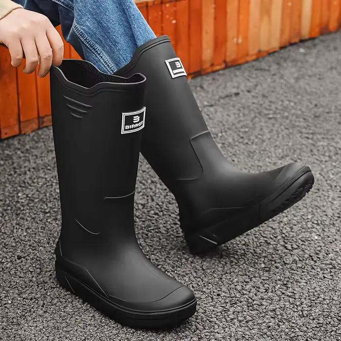 Bottes de pluie hautes hommes PVC confortables slip-on pour pêche camping et travail saison des pluies