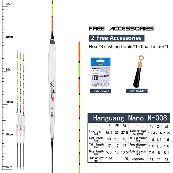 Flotteurs composites nano 3 pièces pour pêche en eau peu profonde lac et rivière, avec queue dure