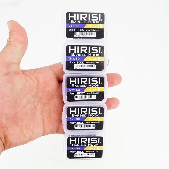 Hameçons de pêche Hirisi 50 pièces acier inoxydable carbone haute qualité avec œillet et boîtier