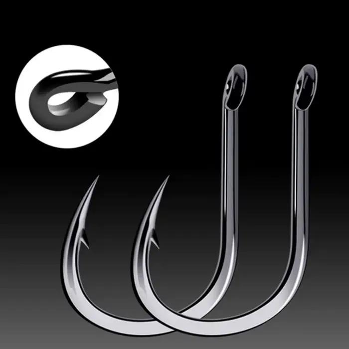 100 hameçons circle black acier carbone #3 à #12 barbelés pêche mer rivière avec trou