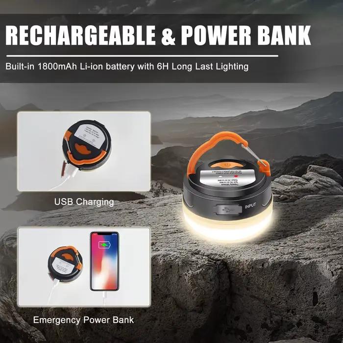 Lampe de camping 10W rechargeable USB 1200mAh pour tente et pêche nocturne extérieure