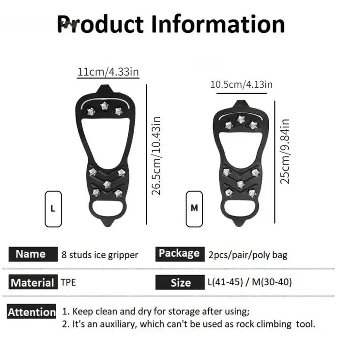 Crampons 8 pointes pour chaussures de pêche hivernale - Anti-dérapant glace et neige sécurité