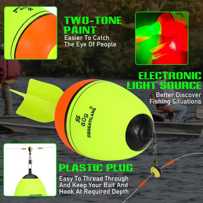 Flotteurs lumineux Sougayilang forme fusée 2 pièces, 6 tailles, mousse haute densité pour pêche avec lest
