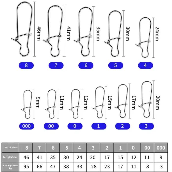 100pcs Fishing Hook Buckle Stainless Steel Buckle Pin Rolling Rotary Bait Connec