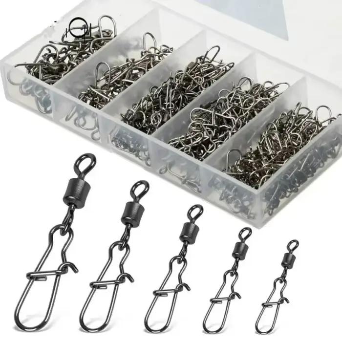 Lot de 50 émerillons roulements à billes acier inoxydable avec agrafe et hameçon pour leurres de