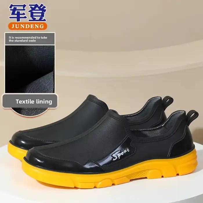 Chaussures de pluie basses homme noires antidérapantes caoutchouc épais faciles à enfiler