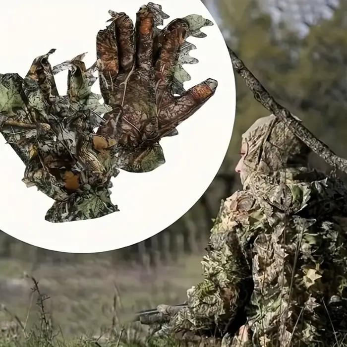 Gants camouflage feuilles jungle - Accessoire pêche discret pour approche des poissons méfiants