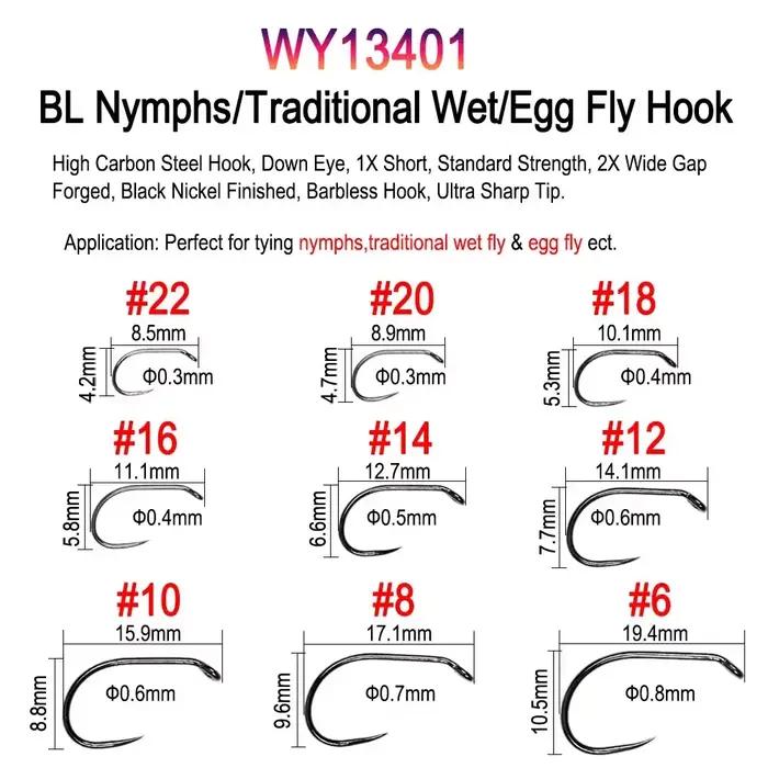 Vampfly 50 hameçons mouche barbés et sans ardillon - nymphes pupes sèches mouche noyée pêche