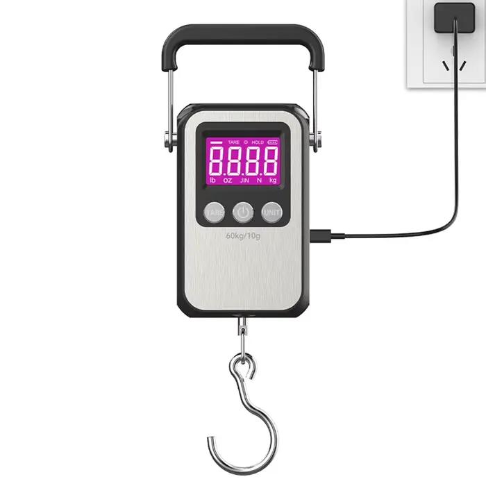 Balance digitale rechargeable 60kg précision 10g - Pèse-poisson crochet LCD portable usage domestique