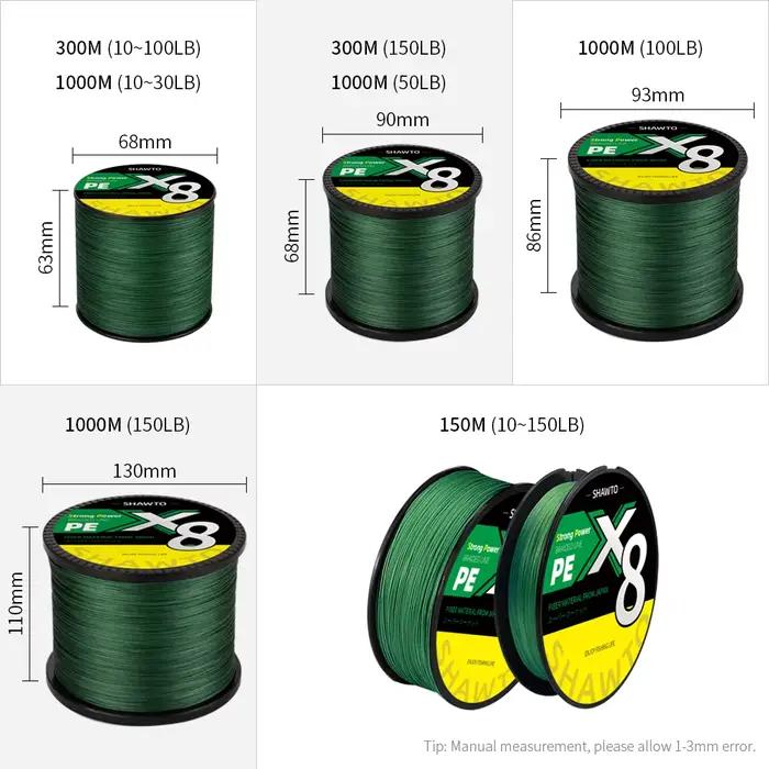 Shawto Ligne tressée 8 brins 150M-1000M - Fil de pêche multifilament soie pour tous types de pêche