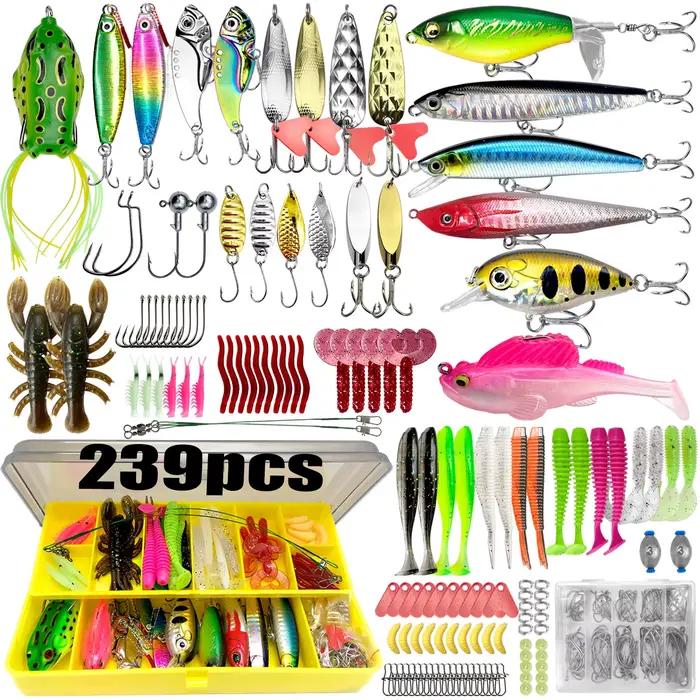 Kit de pêche leurres souples et durs avec cuillères métalliques pour brochet et perche coffret rangement