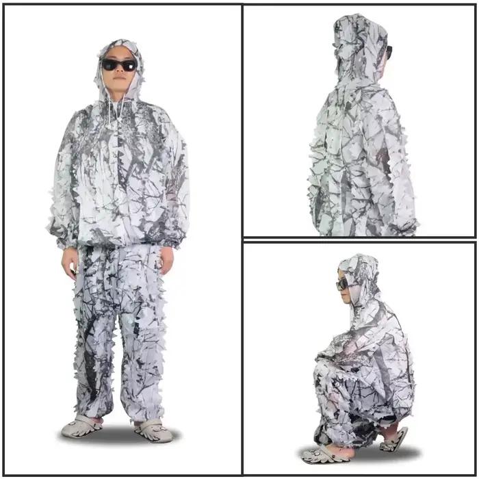 Combinaison Ghillie 3D feuilles camouflage jungle pêche chasse tir jeunes adultes motif feuillage