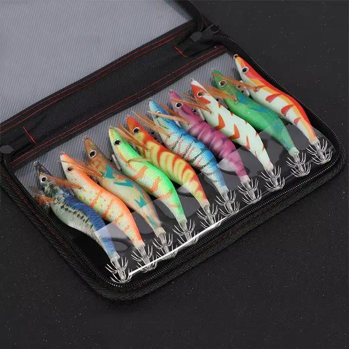 Leurre dur pêche crevettes lumineux 10 pièces - Appât wobbleur calmar pieuvre yeux 3D avec sac de transport
