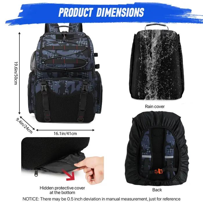 Sac à dos pêche 45L avec glacière, porte-cannes et housse pluie - Multifonction randonnée camping