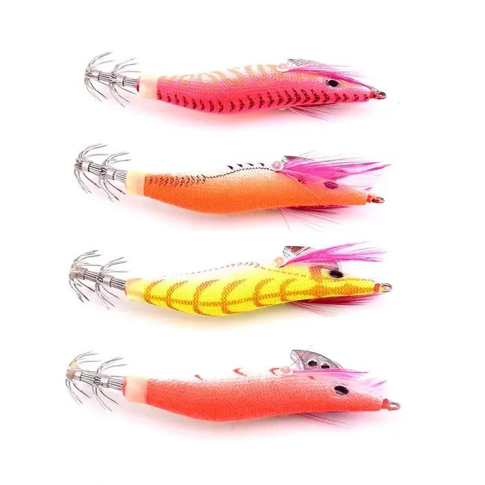 Lot 4 leurres crevettes poulpes appâts bois 8.5CM 7.3G hameçons pêche leurres imitations crustacés