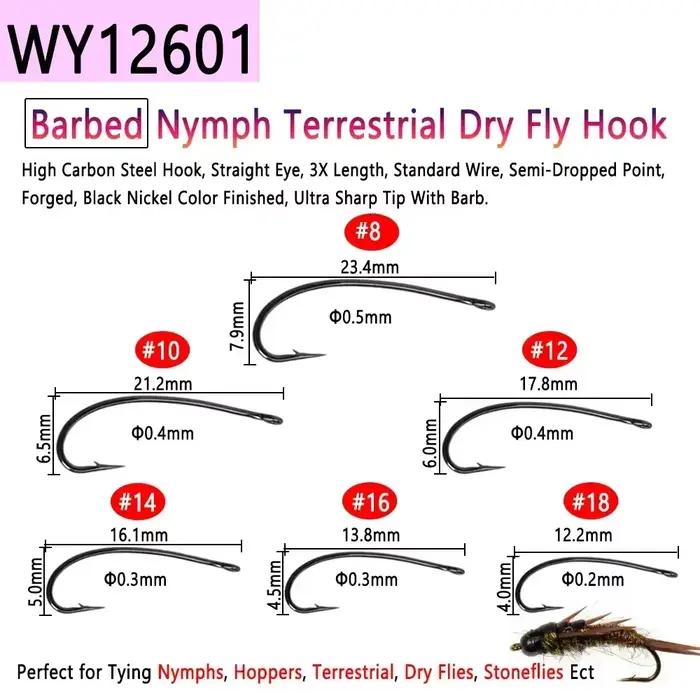 Hameçons de pêche à la mouche Bimoo 100 pièces acier haut carbone, sèches, noyées et nymphes,