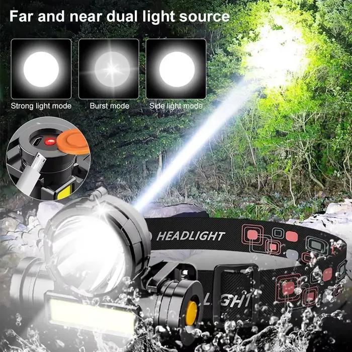 Lampe frontale HOMEFISH LED étanche rechargeable USB pour pêche et camping