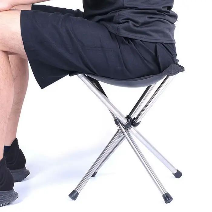 Chaise pliante pêche 4 pieds avec sac de rangement en acier inoxydable pour camping et pique-nique