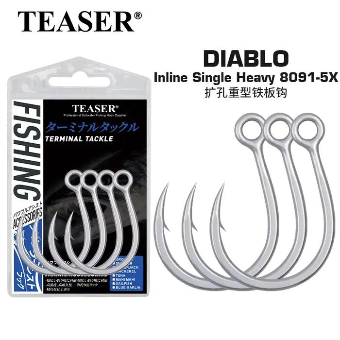 Hameçons popper TEASER 8091 5X DIABLO anti-rouille pour pêche en mer - tailles 2/0 à 7/0 single heavy