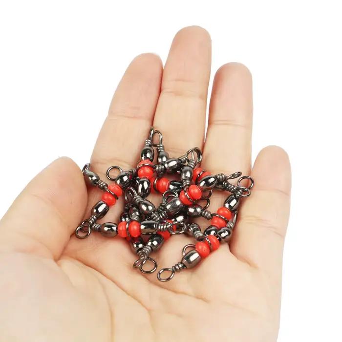 50 pièces connecteurs pêche à trois voies avec perles et mousquetons pour leurres et lignes