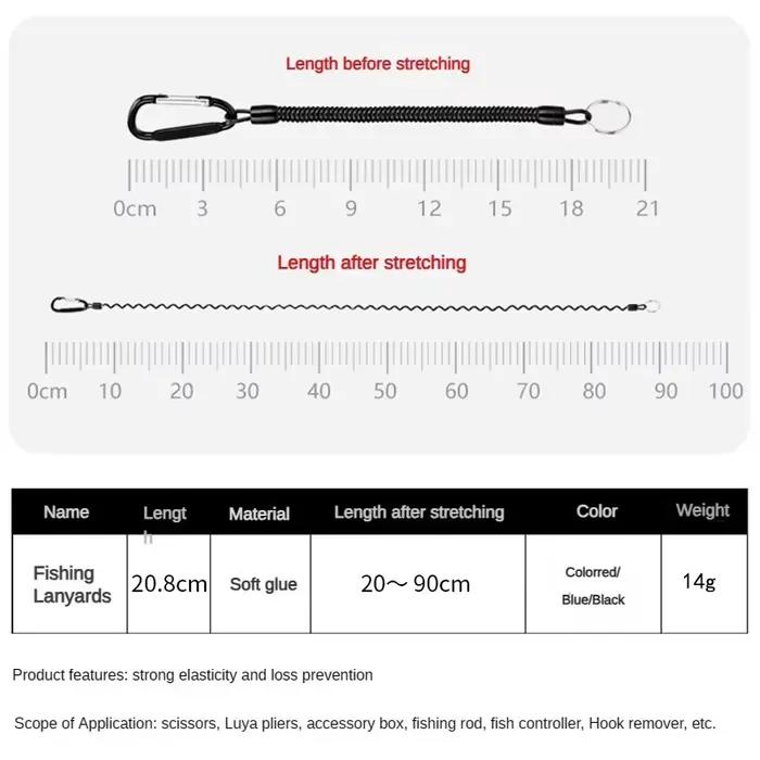 Lanyard de pêche 5 pièces rétractable élastique avec mousqueton pour clés et téléphone anti-perte