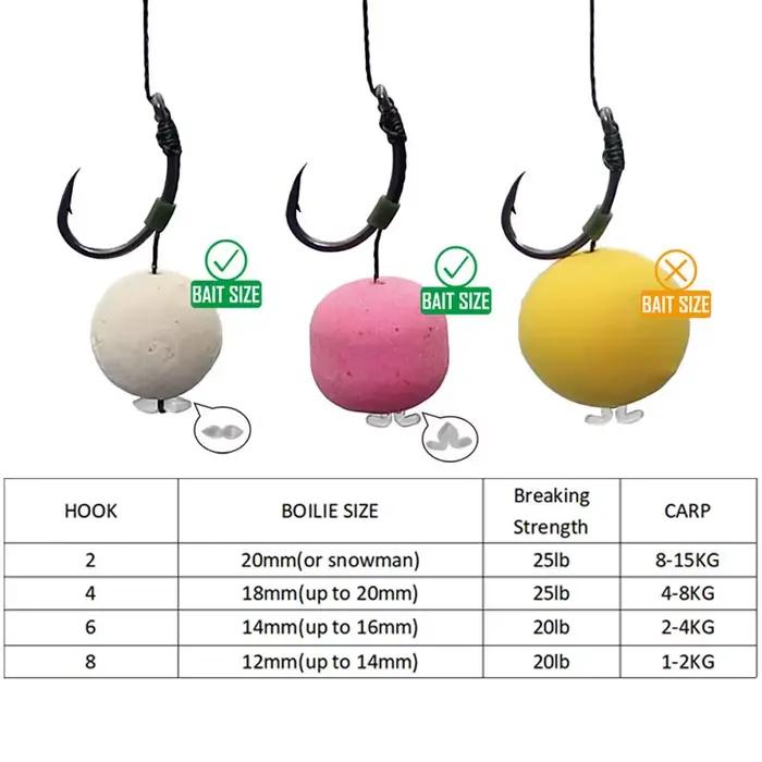 6 montages hair rig prêts à pêcher pour la carpe avec hameçons spécialisés et ligne de pêche