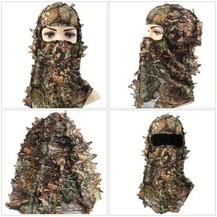 Chapeau camouflage feuilles 3D pour pêche - Masque intégral discrétion maximale