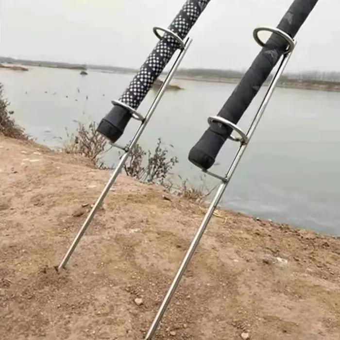 Support Canne Pêche Portable 30-50cm avec Piquet Acier Inox - Support Rive Sol Pratique Pêche au Coup