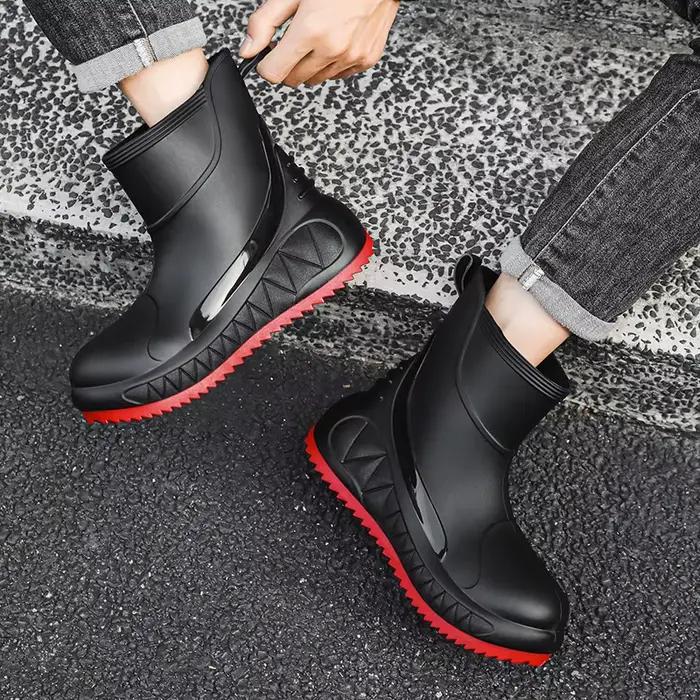 Bottes de pluie courtes homme mode pêche anti-dérapantes semelle épaisse résistantes extérieur lavage auto